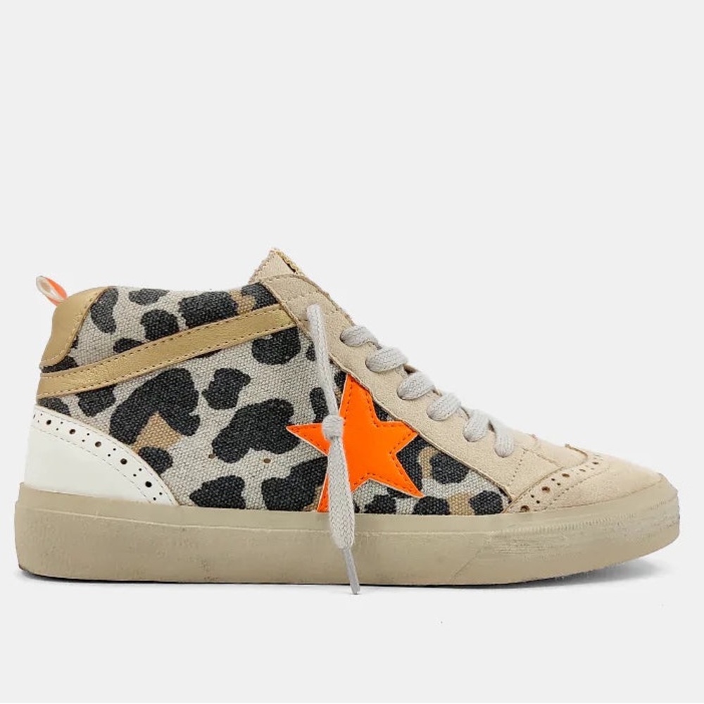 SHUSHOP Orange Leopard PAULINA Distressed MidTop Sneaker NIB Free People